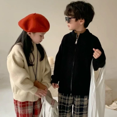 Áo len trẻ em cardigan mùa đông dày dệt kim, dây kéo, thời trang bé trai bé gái 9
