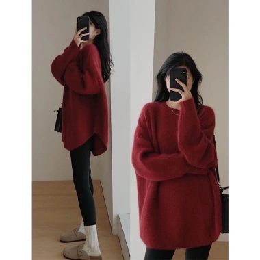 Áo len ulzzang đuôi tôm form rộng dài dệt kim basic Hàn Quốc Quảng Châu NGOMINH SP69 209k 2