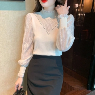 Áo len và áo sơ mi ren nữ dài tay nửa cổ rùa thanh lịch - Giá 262.008đ giảm tới 19%