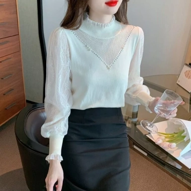 Áo len và áo sơ mi ren nữ dài tay nửa cổ rùa thanh lịch - Giá 262.008đ giảm tới 19%