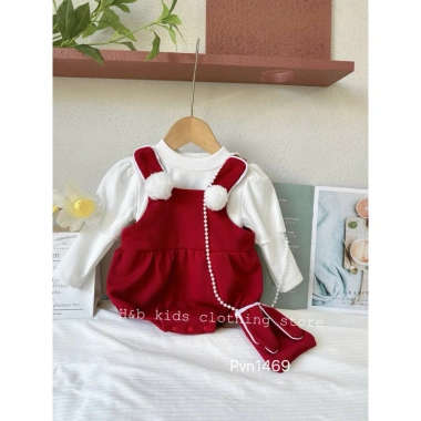 Áo len & váy đỏ bông trắng, tặng túi thỏ, áo yếm Giáng Sinh lễ Tết JMKids 129k 3