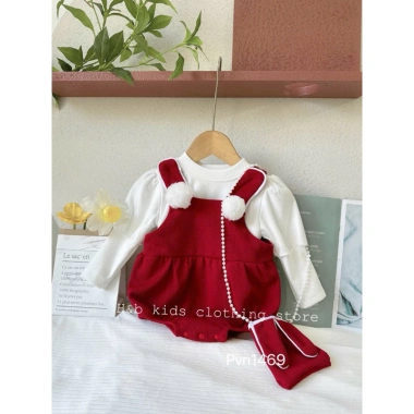 Áo len & váy đỏ bông trắng, tặng túi thỏ, áo yếm Giáng Sinh lễ Tết JMKids 129k 4