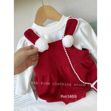 Áo len & váy đỏ bông trắng, tặng túi thỏ, áo yếm Giáng Sinh lễ Tết JMKids 129k 5