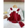Áo len & váy đỏ bông trắng, tặng túi thỏ, áo yếm Giáng Sinh lễ Tết JMKids 129k 6
