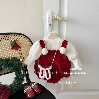 Áo len & váy đỏ bông trắng, tặng túi thỏ, áo yếm Giáng Sinh lễ Tết JMKids 129k 7