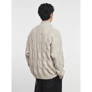 Áo Len Zip Cổ Cao Logo Ngựa YIZHI - Form Rộng Retro, Vặn Thừng, Giá ưu đãi 1.050.000