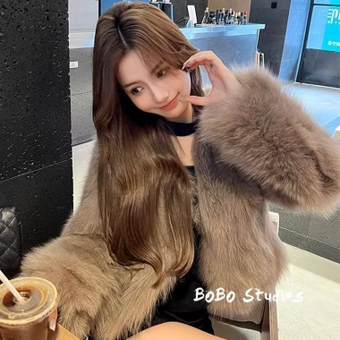 Áo lông thú ngắn giả lông cáo phong cách influencer Hàn Quốc cho mùa thu đông - Giá 273.024 VND 5
