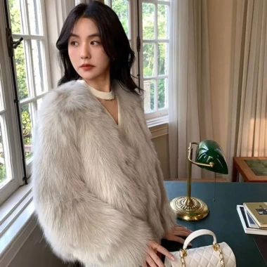 Áo lông thú ngắn giả lông cáo phong cách influencer Hàn Quốc cho mùa thu đông - Giá 273.024 VND 9