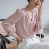 Áo Lụa Nữ Cổ V Xếp Li Vai Trơn Tay Dài Kiểu Sơ Mi - Lụa Ngọc Trai Cao Cấp 129k 3