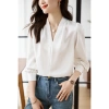 Áo Lụa Nữ Cổ V Xếp Li Vai Trơn Tay Dài Kiểu Sơ Mi - Lụa Ngọc Trai Cao Cấp 129k 4