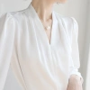 Áo Lụa Nữ Cổ V Xếp Li Vai Trơn Tay Dài Kiểu Sơ Mi - Lụa Ngọc Trai Cao Cấp 129k 6