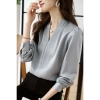 Áo Lụa Nữ Cổ V Xếp Li Vai Trơn Tay Dài Kiểu Sơ Mi - Lụa Ngọc Trai Cao Cấp 129k 7