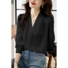 Áo Lụa Nữ Cổ V Xếp Li Vai Trơn Tay Dài Kiểu Sơ Mi - Lụa Ngọc Trai Cao Cấp 129k 8