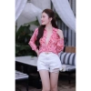 Áo lụa sơ mi nữ dài tay cao cấp công sở họa tiết con vật nền hồng - MQ Boutique 3