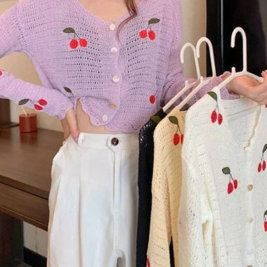 Áo lưới cổ V khuy dài tay thêu Cherry – Siêu nhẹ, thời trang, chỉ 172.500₫ 6