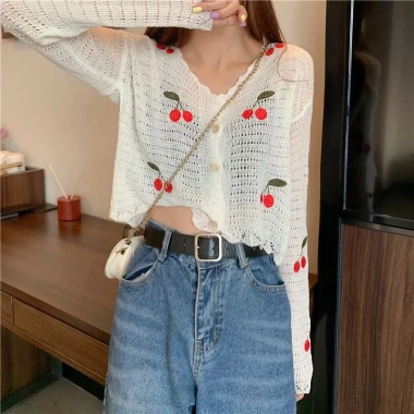 Áo lưới cổ V khuy dài tay thêu Cherry – Siêu nhẹ, thời trang, chỉ 172.500₫ 7