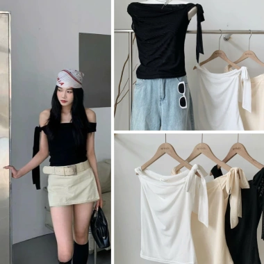 Áo Lưới Lệch Vai – Dễ Phối Đồ, Buộc Nơ, Ôm Body Tôn Dáng, Giá 165k