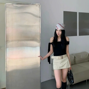 Áo Lưới Lệch Vai – Dễ Phối Đồ, Buộc Nơ, Ôm Body Tôn Dáng, Giá 165k