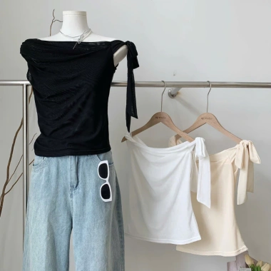 Áo Lưới Lệch Vai – Dễ Phối Đồ, Buộc Nơ, Ôm Body Tôn Dáng, Giá 165k