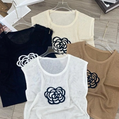 Áo lưới sát nách cổ tròn thêu hoa QC mẫu thời trang trẻ trung, thoáng mát, dễ phối đồ, giá 110.400đ 7