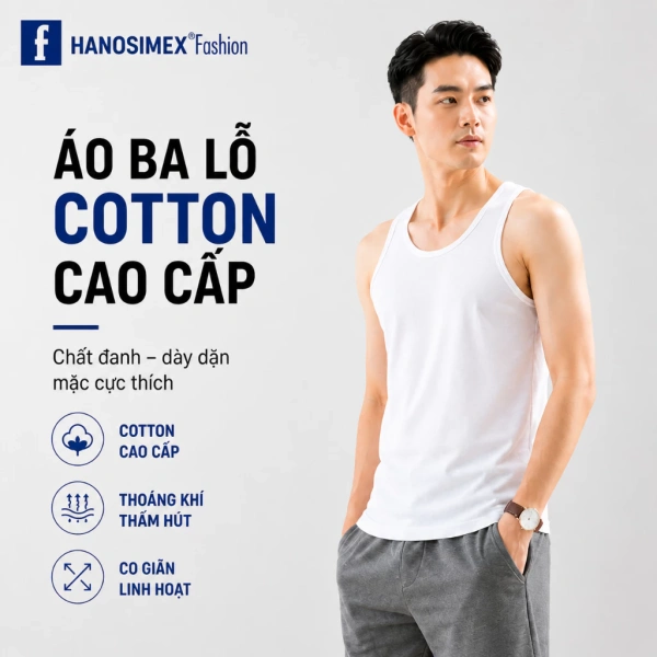 Hình ảnh sản phẩm Áo May Ô Ba lỗ Nam Hanosimex 100% Cotton - Hàng Chính Hãng, Giá chỉ 95.000₫