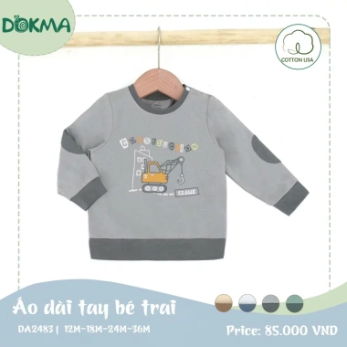 Áo Mỏng Cổ Tròn Cài Vai Dài Tay 8-13kg Cho Bé Trai và Gái Dokma Giá Ưu Đãi 115k