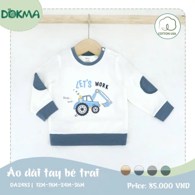 Áo Mỏng Cổ Tròn Cài Vai Dài Tay 8-13kg Cho Bé Trai và Gái Dokma Giá Ưu Đãi 115k