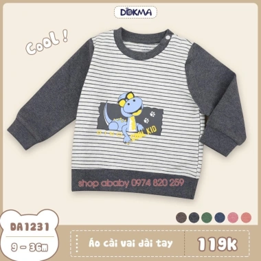 Áo Mỏng Cổ Tròn Cài Vai Dài Tay 8-13kg Cho Bé Trai và Gái Dokma Giá Ưu Đãi 115k