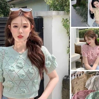 Áo Montoghi Cổ Tròn Croptop Trám Hoa Nữ Đẹp Giá Gốc 178k Giảm còn 138k