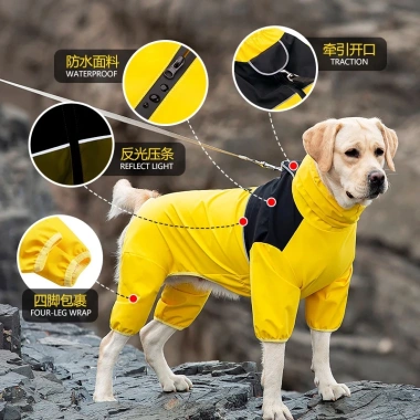 Áo mưa chó 100% chống thấm phản quang 4 chân, XL‑8XL, an toàn đêm cho chó lớn 2