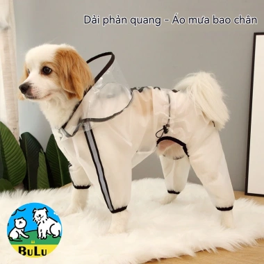 Áo mưa chó trong suốt có nón phản quang, che kín 4 chân, TPU chống nước, không che tầm nhìn – giảm giá 22%