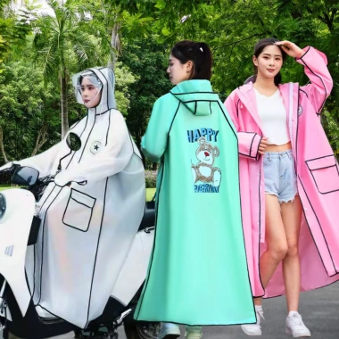 Áo Mưa Thời Trang Nam Nữ Nhiều Màu Chống Thấm, Nón Tháo Rời, Khóa Kéo, Logo Dễ Thương