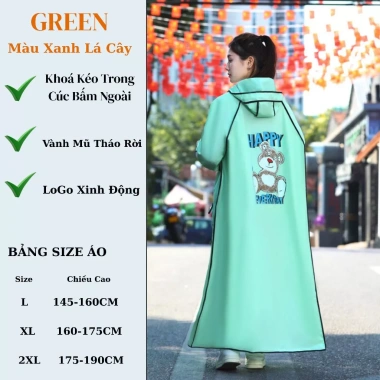 Áo Mưa Thời Trang Nam Nữ Nhiều Màu Chống Thấm, Nón Tháo Rời, Khóa Kéo, Logo Dễ Thương 5 Áo Mưa Thời Trang Nam Nữ Nhiều Màu Chống Thấm, Nón Tháo Rời, Khóa Kéo, Logo Dễ Thương 5