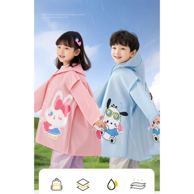 Áo mưa trẻ em phong cách mới, poncho toàn thân chịu mưa lớn, có ngăn đựng túi đi học