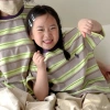 Áo ngắn tay trẻ em preppy 2.025, màu khối Crew, cổ sọc 3D, đồng điệu cha mẹ con 9