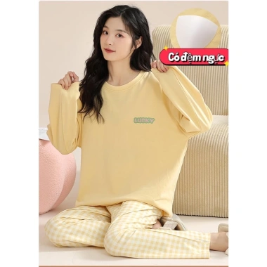 Áo ngủ nữ có đệm ngực tay dài, quần dài size lớn, in hoạt hình dễ thương, thoải mái mặc nhà ra ngoài - 102.026₫