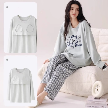 Áo ngủ nữ có đệm ngực tay dài, quần dài size lớn, in hoạt hình dễ thương, thoải mái mặc nhà ra ngoài - 102.026₫
