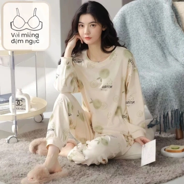 Áo ngủ nữ có đệm ngực tay dài, quần dài size lớn, in hoạt hình dễ thương, thoải mái mặc nhà ra ngoài - 102.026₫