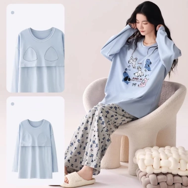 Áo ngủ nữ có đệm ngực tay dài, quần dài size lớn, in hoạt hình dễ thương, thoải mái mặc nhà ra ngoài - 102.026₫