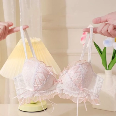 Áo ngực không dây V sâu Ren Lolita nơ ngọt ngào, Push Up chống chảy xệ - 168k 9