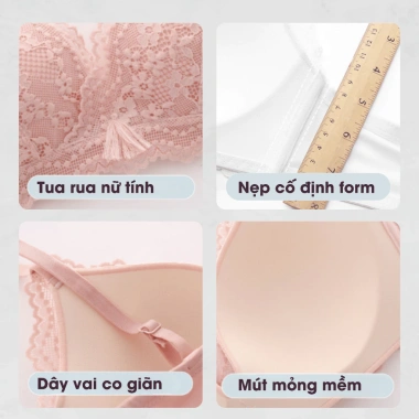 Áo Ngực Ren Gợi Cảm Đính Nơ, Không Gọng, Mút Mỏng Ôm Ngực Êm Ái - AMYBRA A2.004 Giá 103.000 VND