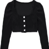 Áo nhung tăm khuy tay croptop nữ, nhẹ thoáng, giảm giá 103.500đ, trẻ trung