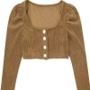 Áo nhung tăm khuy tay croptop nữ, nhẹ thoáng, giảm giá 103.500đ, trẻ trung 3