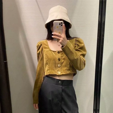 Áo nhung tăm khuy tay croptop nữ, nhẹ thoáng, giảm giá 103.500đ, trẻ trung