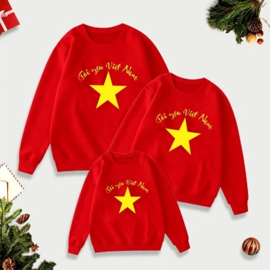 Áo nỉ cờ đỏ sao vàng cho bé và cặp đôi - Sweater nỉ bông ấm, giảm giá chỉ 65.000đ 4