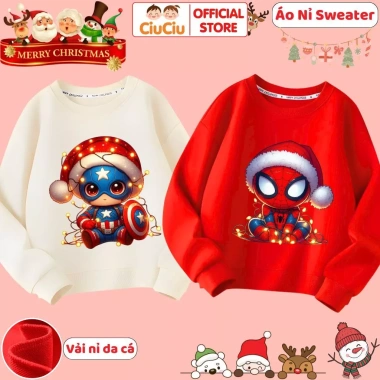 Áo Nỉ Dài Tay Thu Đông Bé Trai Người Nhện Captain Noel Giáng Sinh CIUCIU KID 160k 2
