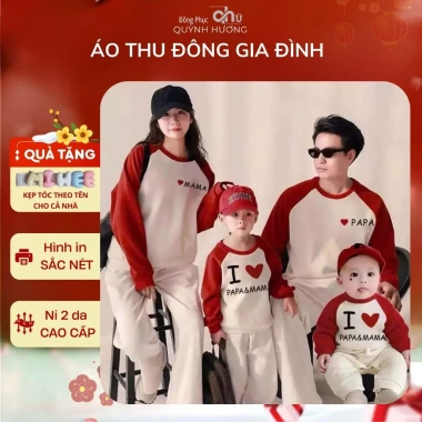 Áo Nỉ Gia Đình Thu Đông Dài Tay I LOVE MAMA PAPA - Chất Cao Cấp, Dày Dặn, 195k