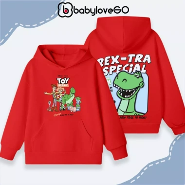 Áo nỉ hoodie babyloveGO bé trai 1-10 tuổi, ấm áp, túi, mũ in hình Khủng Long