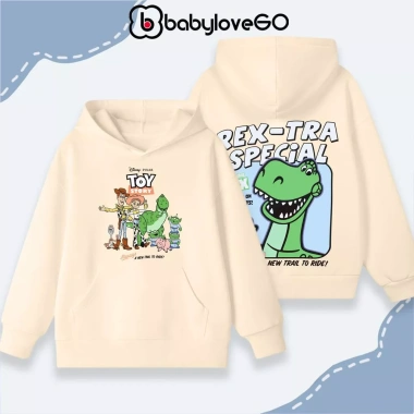 Áo nỉ hoodie babyloveGO bé trai 1-10 tuổi, ấm áp, túi, mũ in hình Khủng Long