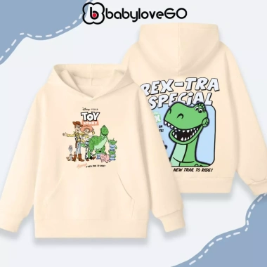 Áo nỉ hoodie babyloveGO bé trai 1-10 tuổi, ấm áp, túi, mũ in hình Khủng Long